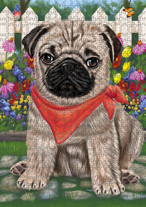 Spring Floral Pug Dog Puzzle with Photo Tin PUZL54513