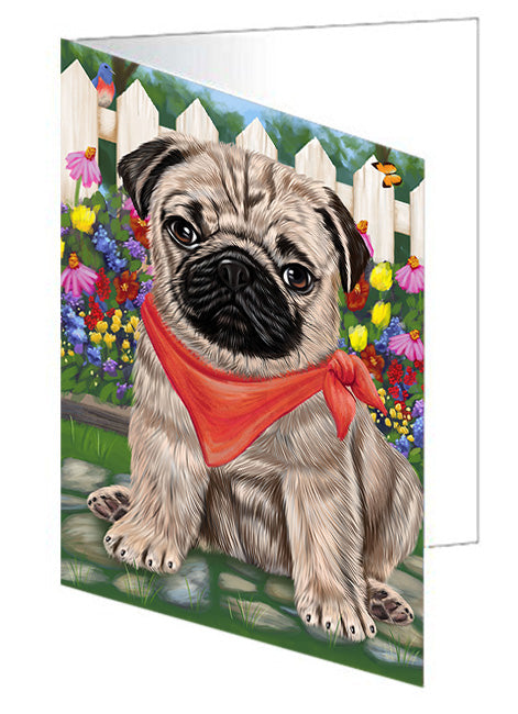 Spring Floral Pug Dog Handmade Artwork Assorted Pets Greeting Cards and Note Cards with Envelopes for All Occasions and Holiday Seasons GCD54680