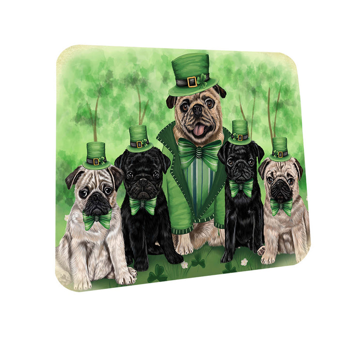 St. Patricks Day Irish Family Portrait Pugs Dog Coasters Set of 4 CST49319