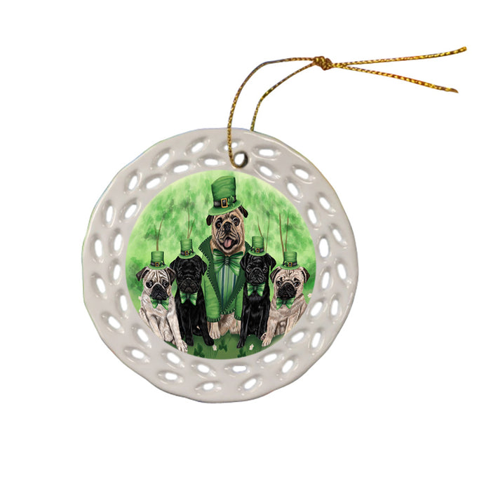 St. Patricks Day Irish Family Portrait Pugs Dog Ceramic Doily Ornament DPOR49360