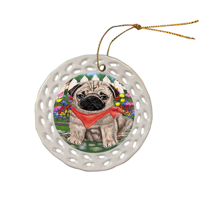 Spring Floral Pug Dog Ceramic Doily Ornament DPOR50211