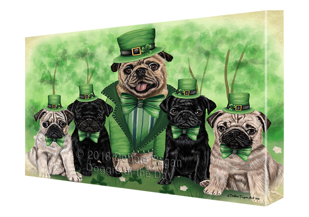 St. Patricks Day Irish Family Portrait Pugs Dog Canvas Wall Art CVS59133