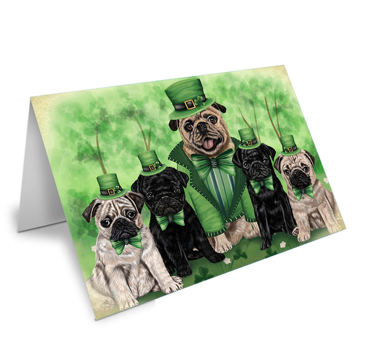 St. Patricks Day Irish Family Portrait Pugs Dog Handmade Artwork Assorted Pets Greeting Cards and Note Cards with Envelopes for All Occasions and Holiday Seasons GCD52109