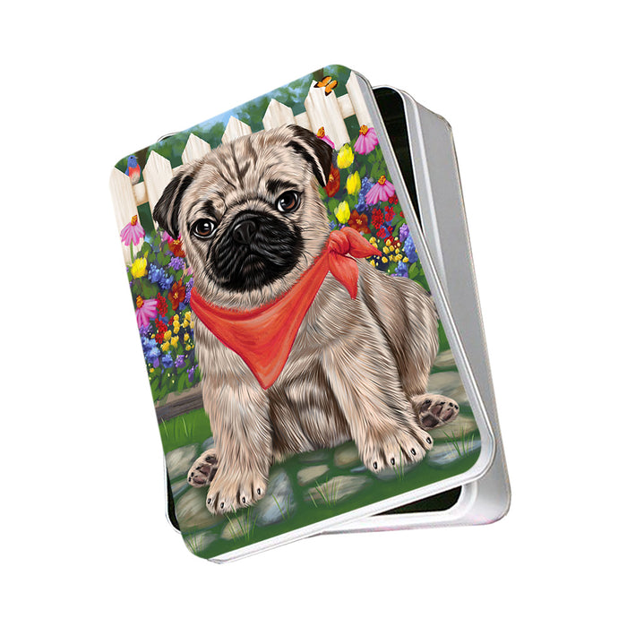 Spring Floral Pug Dog Photo Storage Tin PITN50211