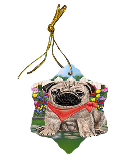 Spring Floral Pug Dog Star Porcelain Ornament SPOR50203