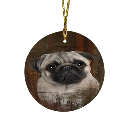 Rustic Pug Dog Round Flat Christmas Ornament RFPOR50447