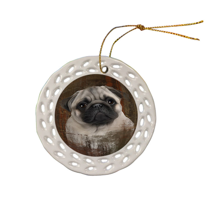 Rustic Pug Dog Ceramic Doily Ornament DPOR50456