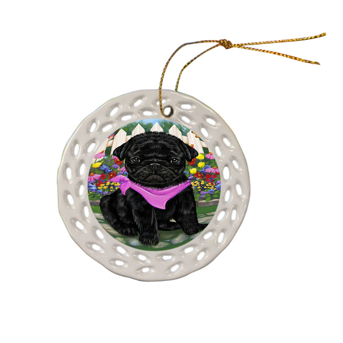 Spring Floral Pug Dog Ceramic Doily Ornament DPOR50212