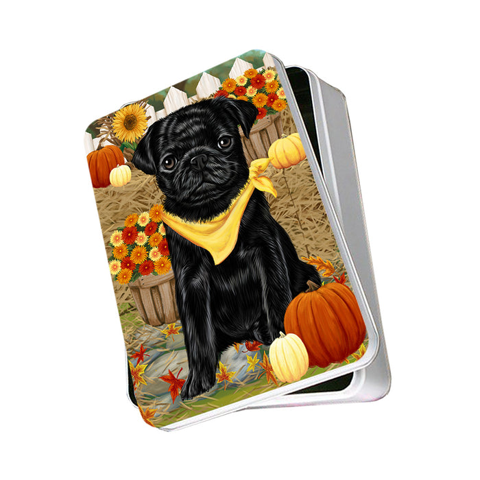 Fall Autumn Greeting Pug Dog with Pumpkins Photo Storage Tin PITN50838