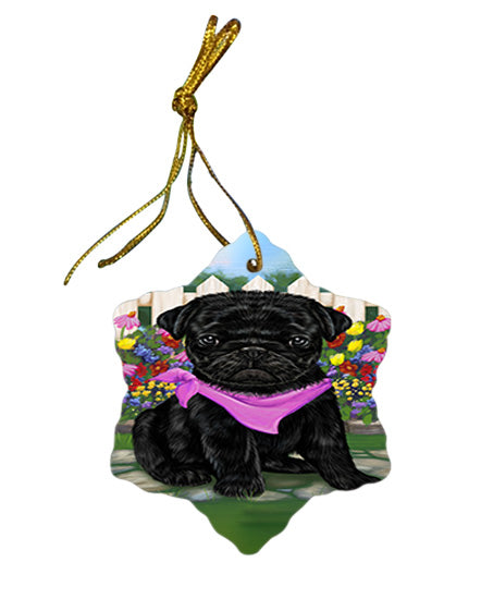 Spring Floral Pug Dog Star Porcelain Ornament SPOR50204