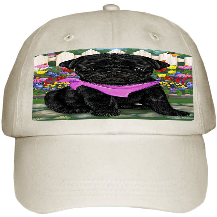 Spring Floral Pug Dog Ball Hat Cap HAT54387