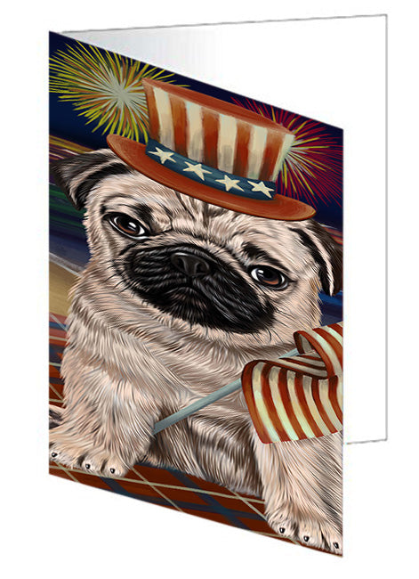 4th of July Independence Day Firework Pug Dog Handmade Artwork Assorted Pets Greeting Cards and Note Cards with Envelopes for All Occasions and Holiday Seasons GCD52868