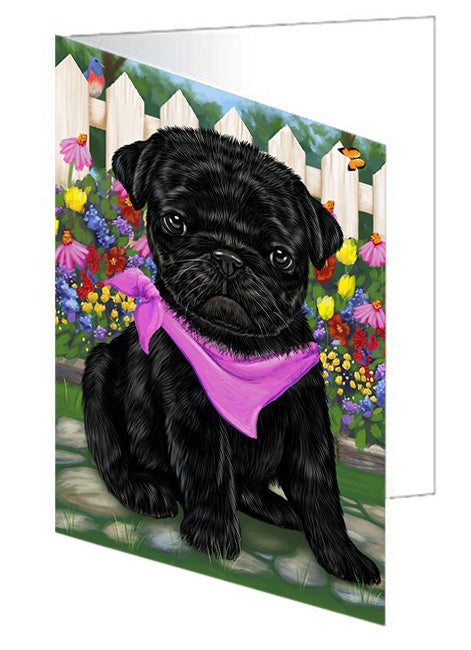 Spring Floral Pug Dog Handmade Artwork Assorted Pets Greeting Cards and Note Cards with Envelopes for All Occasions and Holiday Seasons GCD54683
