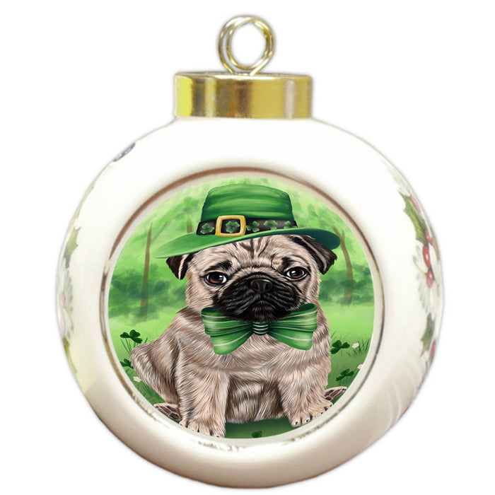 St. Patricks Day Irish Portrait Pug Dog Round Ball Christmas Ornament RBPOR49361