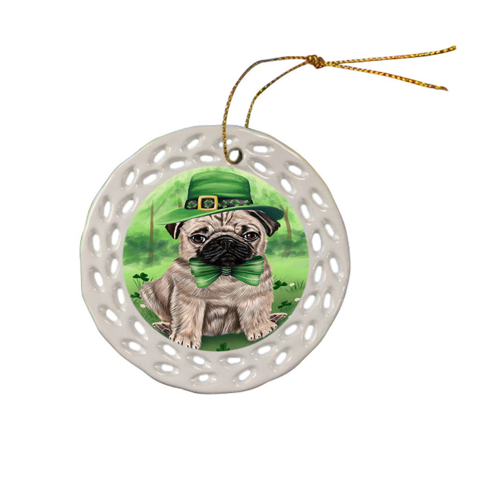St. Patricks Day Irish Portrait Pug Dog Ceramic Doily Ornament DPOR49361