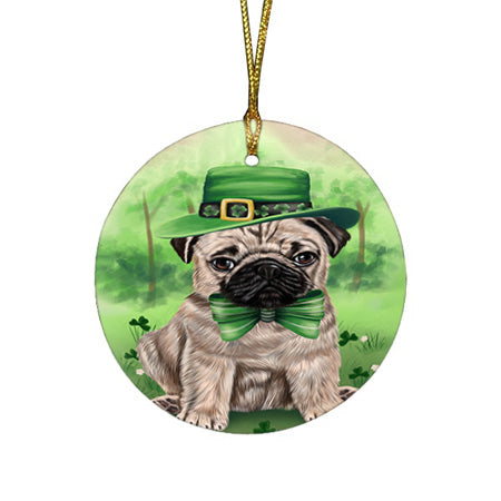 St. Patricks Day Irish Portrait Pug Dog Round Flat Christmas Ornament RFPOR49352