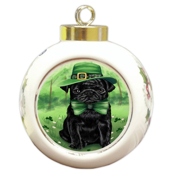 St. Patricks Day Irish Portrait Pug Dog Round Ball Christmas Ornament RBPOR49362