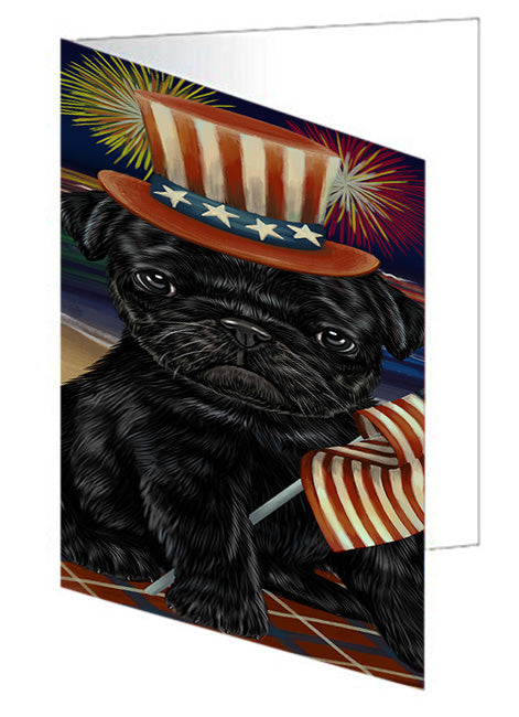 4th of July Independence Day Firework Pug Dog Handmade Artwork Assorted Pets Greeting Cards and Note Cards with Envelopes for All Occasions and Holiday Seasons GCD52871