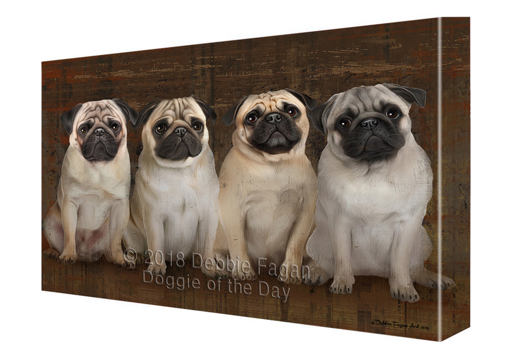 Rustic 4 Pugs Dog Canvas Wall Art CVS50331