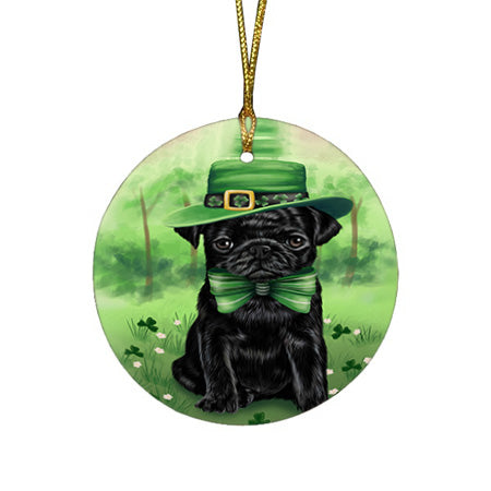 St. Patricks Day Irish Portrait Pug Dog Round Flat Christmas Ornament RFPOR49353
