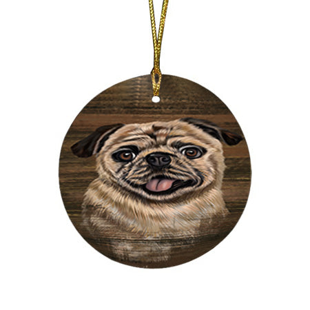 Rustic Pug Dog Round Flat Christmas Ornament RFPOR50449