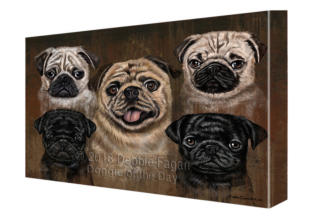 Rustic 5 Pugs Dog Canvas Wall Art CVS50340
