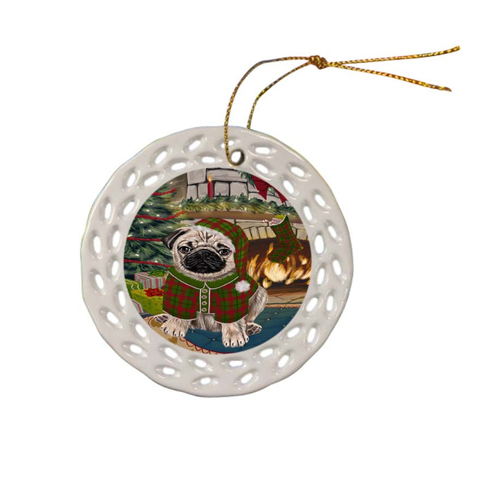 The Stocking was Hung Pug Dog Ceramic Doily Ornament DPOR55926