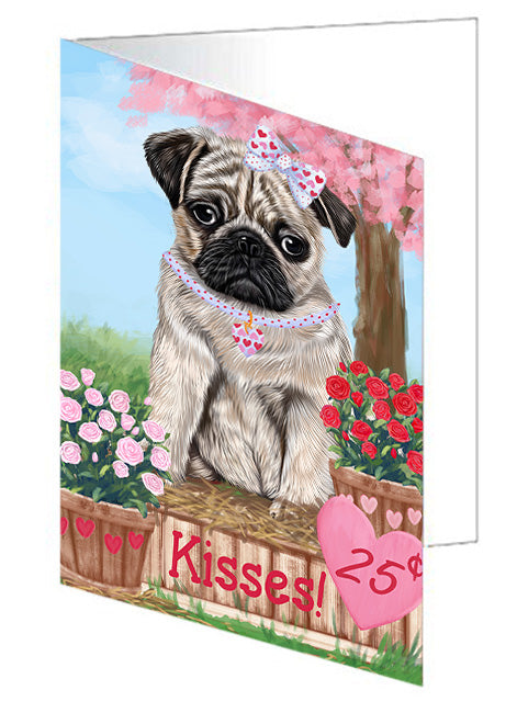 Rosie 25 Cent Kisses Pug Dog Handmade Artwork Assorted Pets Greeting Cards and Note Cards with Envelopes for All Occasions and Holiday Seasons GCD72500