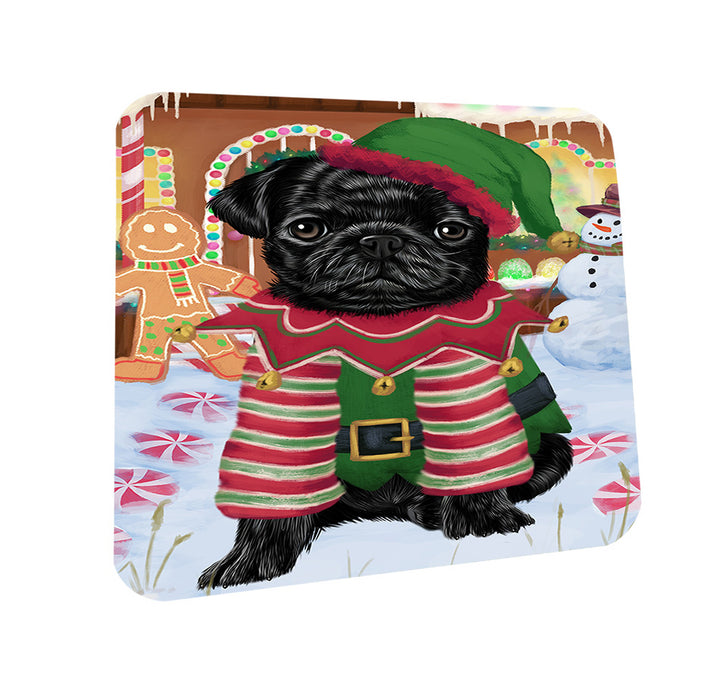 Christmas Gingerbread House Candyfest Pug Dog Coasters Set of 4 CST56444