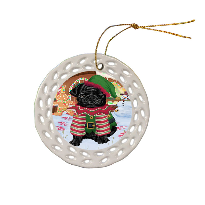 Christmas Gingerbread House Candyfest Pug Dog Ceramic Doily Ornament DPOR56842