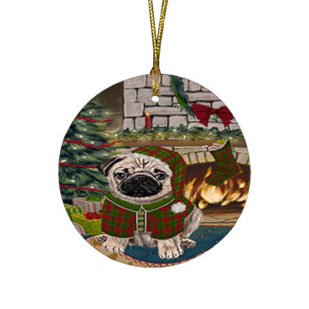 The Stocking was Hung Pug Dog Round Flat Christmas Ornament RFPOR55926