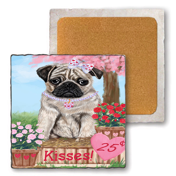 Rosie 25 Cent Kisses Pug Dog Set of 4 Natural Stone Marble Tile Coasters MCST50995