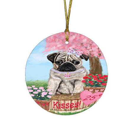 Rosie 25 Cent Kisses Pug Dog Round Flat Christmas Ornament RFPOR56351