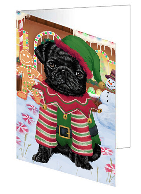 Christmas Gingerbread House Candyfest Pug Dog Handmade Artwork Assorted Pets Greeting Cards and Note Cards with Envelopes for All Occasions and Holiday Seasons GCD73973