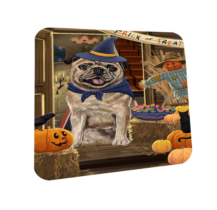 Enter at Own Risk Trick or Treat Halloween Pug Dog Coasters Set of 4 CST53187
