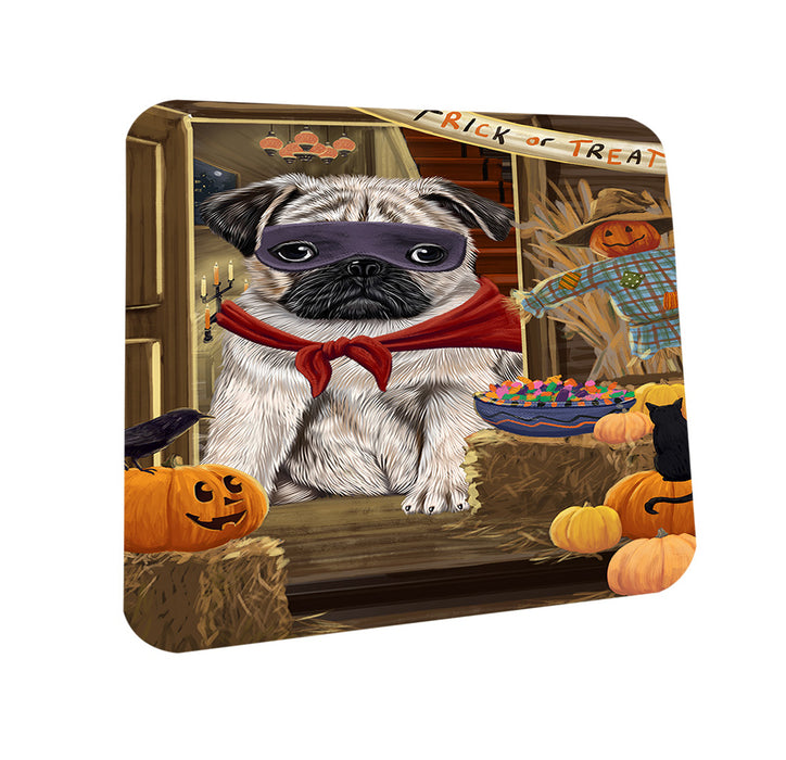 Enter at Own Risk Trick or Treat Halloween Pug Dog Coasters Set of 4 CST53188
