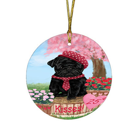Rosie 25 Cent Kisses Pug Dog Round Flat Christmas Ornament RFPOR56352