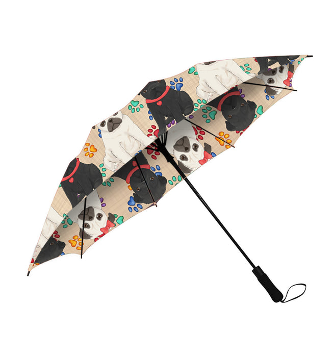 Rainbow Paw Print Pug Dogs Red Semi-Automatic Foldable Umbrella
