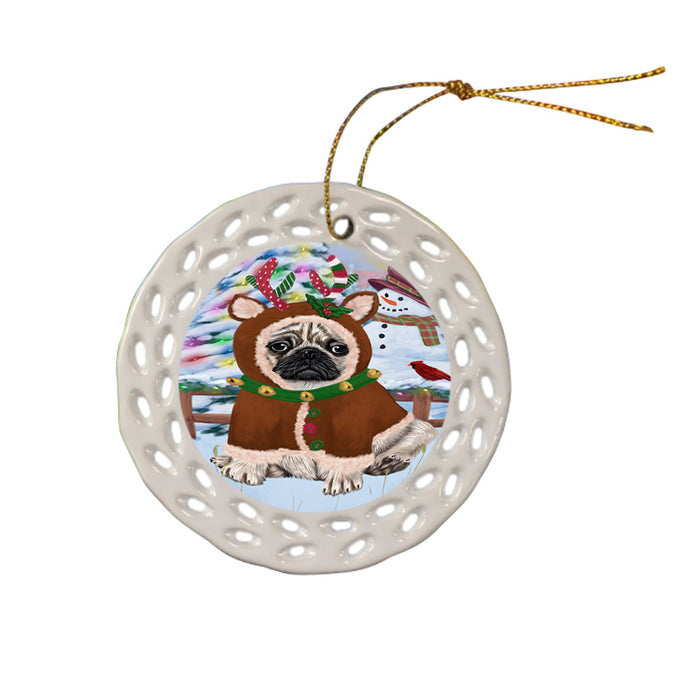 Christmas Gingerbread House Candyfest Pug Dog Ceramic Doily Ornament DPOR56843