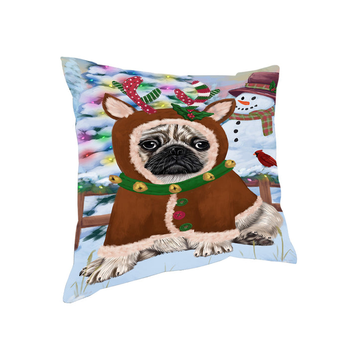 Christmas Gingerbread House Candyfest Pug Dog Pillow PIL80240