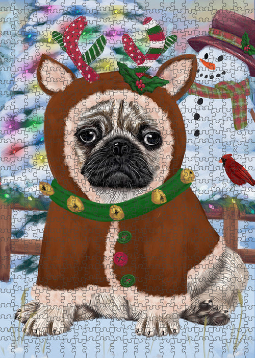 Christmas Gingerbread House Candyfest Pug Dog Puzzle with Photo Tin PUZL94148