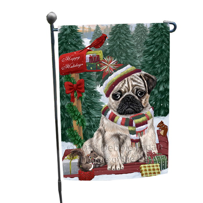 Merry Christmas Woodland Sled Pug Dog Garden Flag GFLG55298