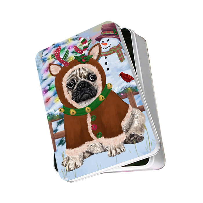 Christmas Gingerbread House Candyfest Pug Dog Photo Storage Tin PITN56430