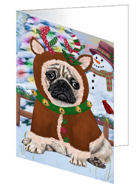 Christmas Gingerbread House Candyfest Pug Dog Handmade Artwork Assorted Pets Greeting Cards and Note Cards with Envelopes for All Occasions and Holiday Seasons GCD73976