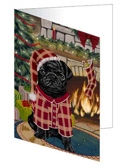 The Stocking was Hung Pug Dog Handmade Artwork Assorted Pets Greeting Cards and Note Cards with Envelopes for All Occasions and Holiday Seasons GCD71228