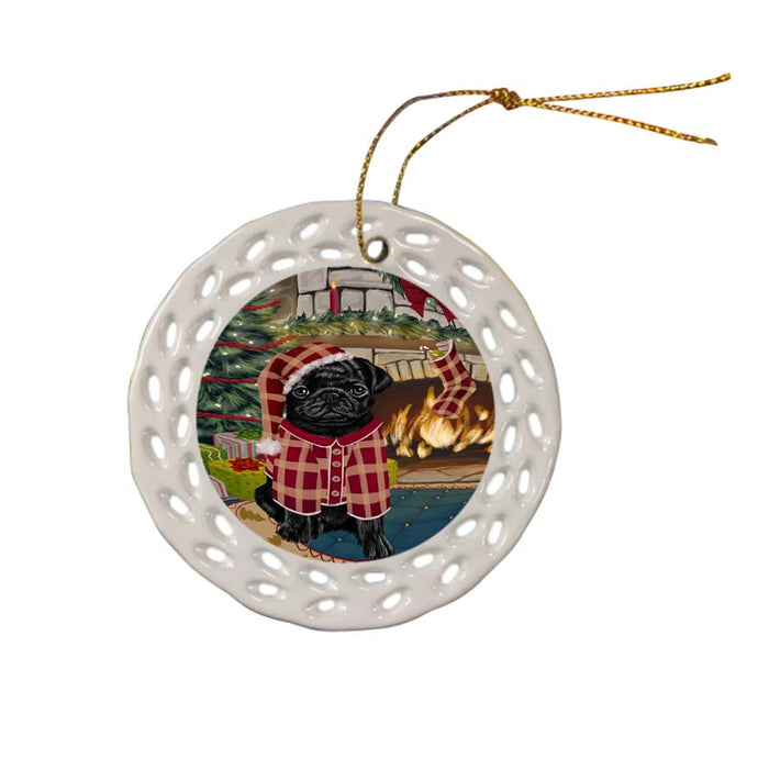 The Stocking was Hung Pug Dog Ceramic Doily Ornament DPOR55927