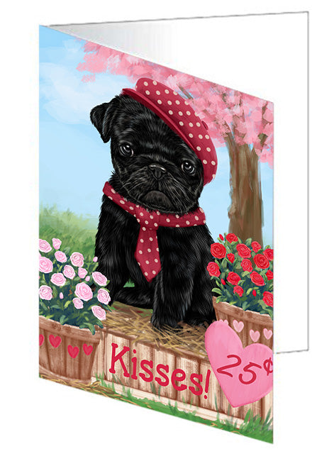 Rosie 25 Cent Kisses Pug Dog Handmade Artwork Assorted Pets Greeting Cards and Note Cards with Envelopes for All Occasions and Holiday Seasons GCD72503