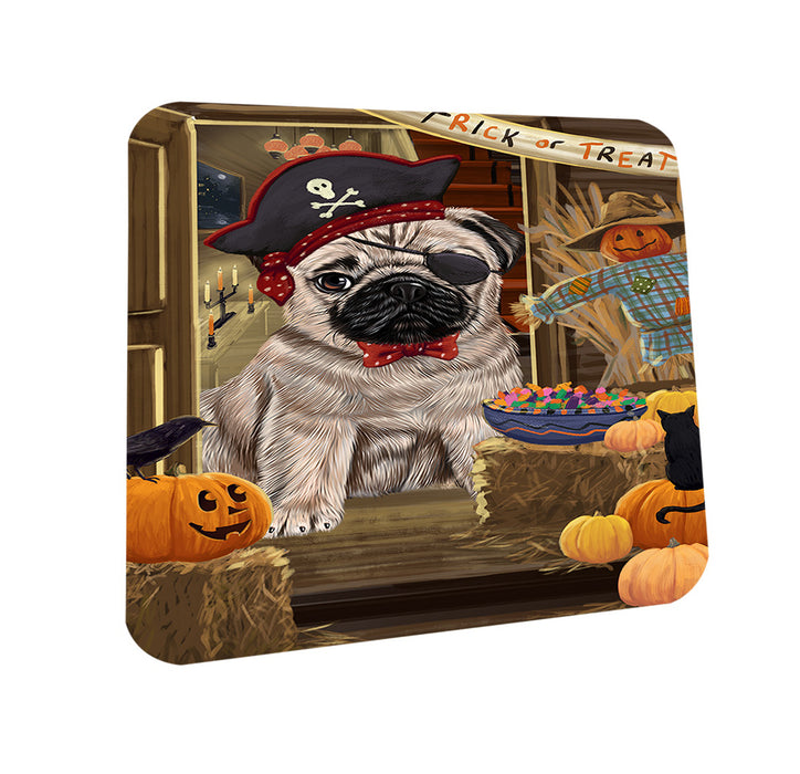 Enter at Own Risk Trick or Treat Halloween Pug Dog Coasters Set of 4 CST53189