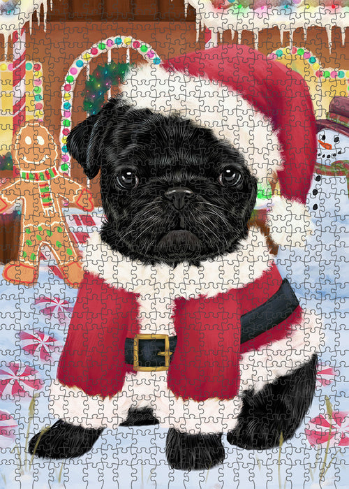 Christmas Gingerbread House Candyfest Pug Dog Puzzle with Photo Tin PUZL94152