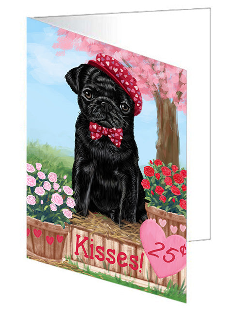Rosie 25 Cent Kisses Pug Dog Handmade Artwork Assorted Pets Greeting Cards and Note Cards with Envelopes for All Occasions and Holiday Seasons GCD72506